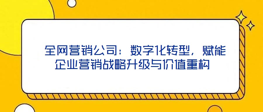  全網(wǎng)營銷公司：數(shù)字化轉(zhuǎn)型，賦能企業(yè)營銷戰(zhàn)略升級與價值重構(gòu)