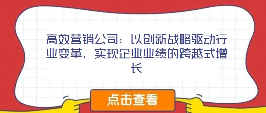 高效營(yíng)銷公司：以創(chuàng)新戰(zhàn)略驅(qū)動(dòng)行業(yè)變革，實(shí)現(xiàn)企業(yè)業(yè)績(jī)的跨越式增長(zhǎng)