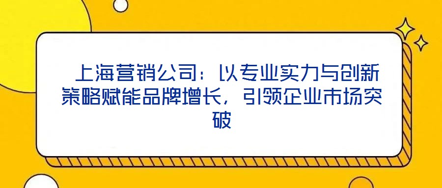  上海營銷公司：以專業(yè)實力與創(chuàng)新策略賦能品牌增長，引領(lǐng)企業(yè)市場突破