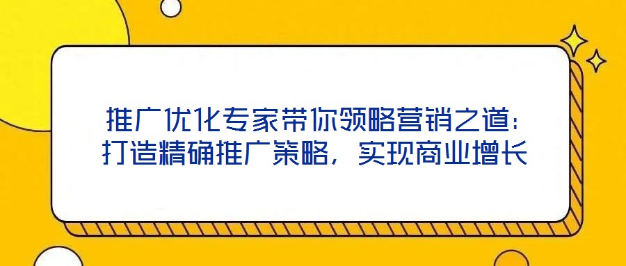  推廣優(yōu)化專家?guī)泐I(lǐng)略營(yíng)銷之道：打造精確推廣策略，實(shí)現(xiàn)商業(yè)增長(zhǎng)