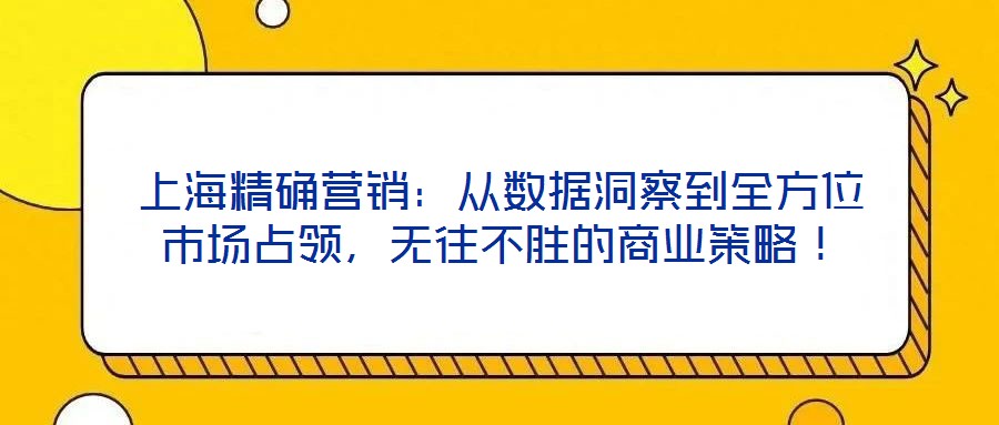 上海精確營銷：從數(shù)據(jù)洞察到全方位市場占領(lǐng)，無往不勝的商業(yè)策略！